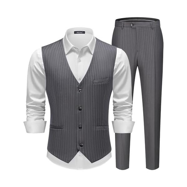 Men's Pinstripe Suit 2 Piece Vest and Pants Set Wedding Groomsmen Summer Slim Fit Formal Prom Tuxedo