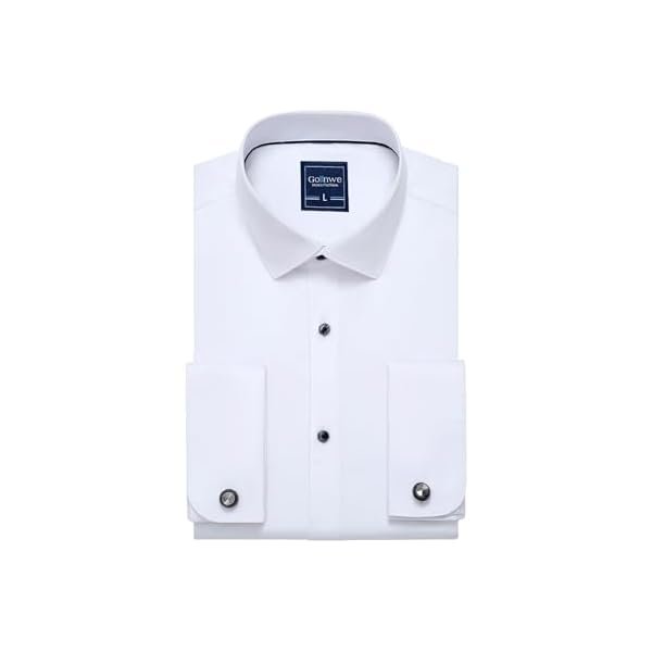 Men's Dress Shirt French Cuff Shirt for Men Slim Fit Stretch Spread Collar with Metal Cufflink