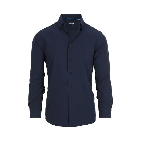 Slim Fit Mens Dress Shirts Long Sleeve Performance Polyester Fabric Wrinkle Free 4-Way Stretch