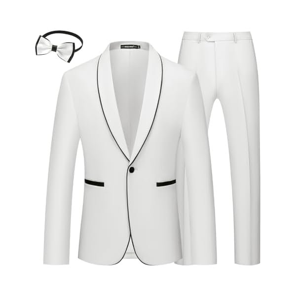 Mens 2 Pieces Tuxedo Shawl Lapel Slim Fit One Button Color Clashing Design Suit Wedding Blazer Jacket and Pants Set