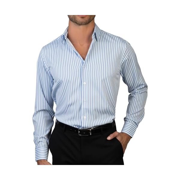 Slim Fit Long Sleeve Shirts for Men Dress Shirt Wrinkle Free 4-Way Stretch Polyester Cooling Technology