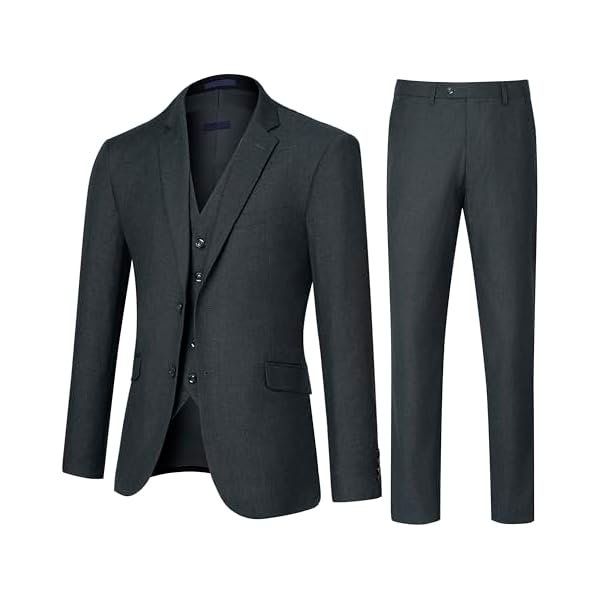 Men's Slim Fit 3 Piece Suit Set, Two Button Solid Blazer Jacket with Multi-Functional Pockets for Business/Party