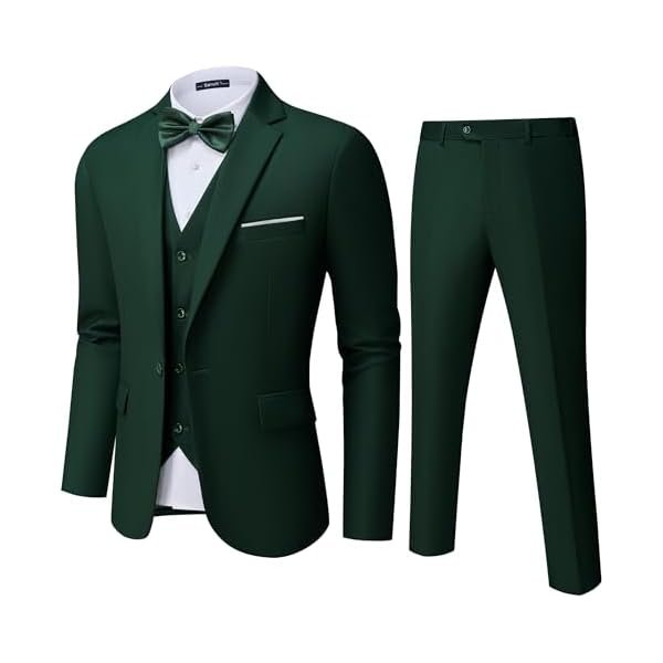 Mens Suit Tuxedo Set Slim Fit Suits 3 Piece One Button Prom Wedding Blazer Vest Pants with Bow Tie
