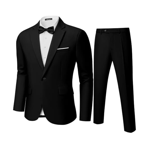 Men's 2 Piece Suit One Button Slim Fit Formal Wedding Prom Tuxedo Suits Blazer Pants with Bow Tie Set