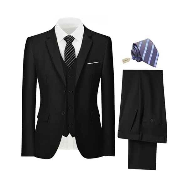 Mens Suit 3 Piece Set Slim Fit Wedding Groomsmen Suit for Men Two Buttons Suits Set Solid Jacket Vest Pants with Tie