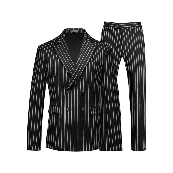 Suits for Men, Vintage Double Breasted Pinstripe Tuxedo for Groomsmen, Wedding, Prom, 2 Piece