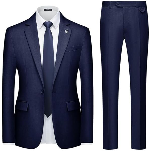 Mens 2 Piece Suit Slim Fit Solid Wedding Prom Tuxedo Suit with One Button Notch Lapel Blazer and Pants