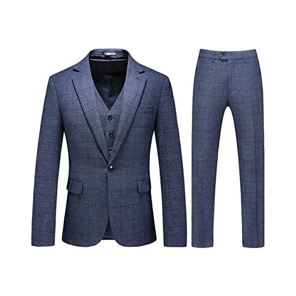 Mens 3 Piece Suits Slim Fit Tweed Suit Plaid Slim Fit Suits for Men One Button Suit Tuxedo Set