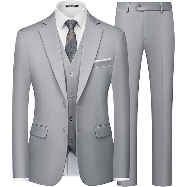 Men's Slim Fit 3 Piece Suits Two Button Blazer Vest & Pants Tuxedo Set for Business Wedding Party