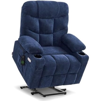 Power Lift Recliner Chair with Extended Footrest for Elderly People, Fabric 7287 (Navy Blue, Medium)