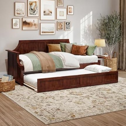 Cambridge Twin Wood Daybed with Twin Size Trundle in Walnut