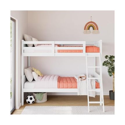 Caribou Bunk Bed Twin Over Twin Bunk Bed (White) - GREENGUARD Gold Certified, Twin Bunk Beds for Kids, Converts to 2 Individual Twin Beds, Bunk Beds for Kids