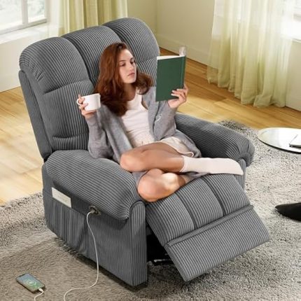 Updated Power Recliner Chair, Adjustable Electric Recliner Chairs for Adults, Ultra-Comfy Corduroy Recliner Chair ...