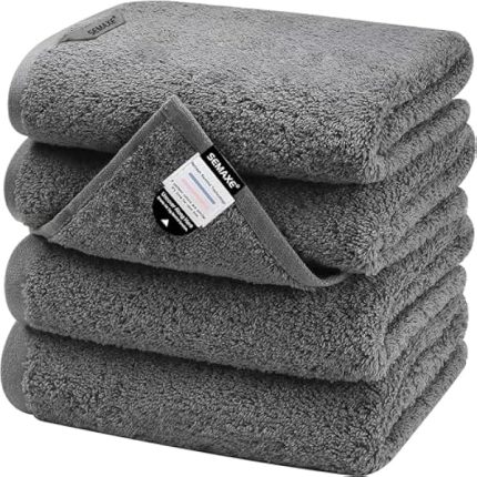 Hand Towel for Bathroom Set, 4 Piece 100% Cotton Grey Towels with Hanging Loops, Hotel Spa Quality Absorbent Towels, 27" L x 16" W, Gift Box Packaging
