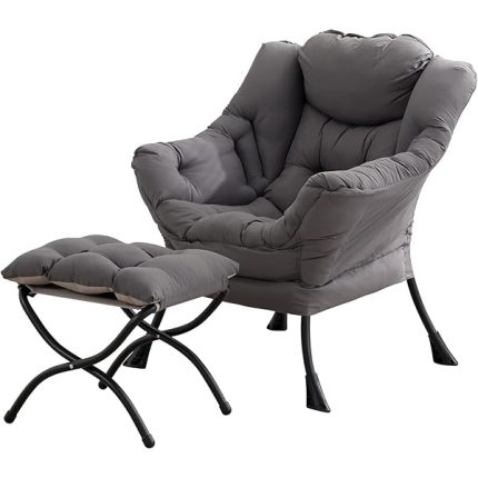 Lazy Chair with Ottoman, Modern Large Accent Lounge Chair, Leisure Sofa Armchair with Ottoman, Reading Chair with Footrest for Bedroom, Living Room, Dorm Rooms, Garden