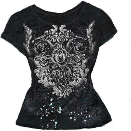 Y2k Fairy Grunge Clothes for Women Emo 2000s Skull Skeleton Print Tees Shirts Fairycore Vintage E-Girls Clothes