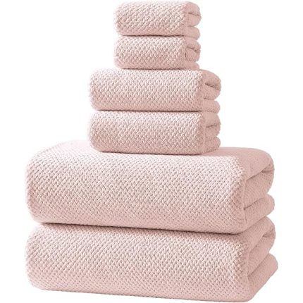 Pink Towel Set, 6 Piece Premium Soft Bath Towel Set, Highly Absorbent Luxury 6-Pack with 2 Bath Towels, 2 Hand Towels, 2 Washcloths for Bathroom, Gym, Hotel, and Spa Daily Use