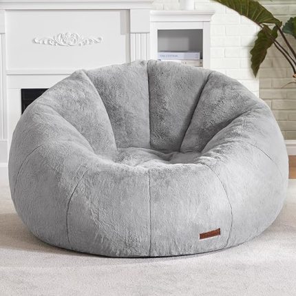 Bean Bag Chairs Large Bean Bag Couch for Adults Stuffed Sofa Chair Comfy Giant Bean Bag Chair with Spacious Design for Reading, Playing or Relaxing (Grey)