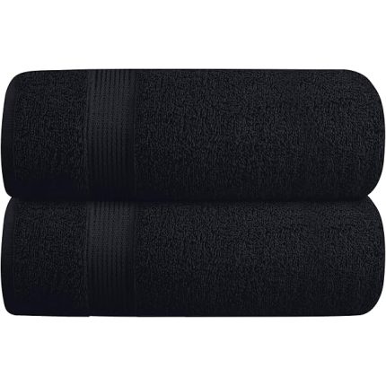 Cotton 2 Pack Oversized Bath Towel Set 28x55 inches, Large Bath Towels, Ultra Absorbant Compact Quickdry & Lightweight Towel, Ideal for Gym Travel Camp Pool - Black
