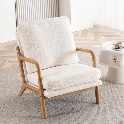 Mid Century Modern Accent Chairs for Living Room, 23” Wide Comfy Chair for Bedroom, Small Cozy Sherpa Reading Chairs for Adults, 108° Lounge Arm Chair Indoor with Detachable Cover, 5.5" Foam Cushion
