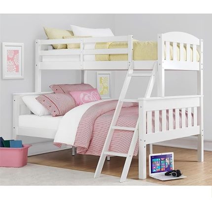 Airlie Twin over Full Bunk Bed, White, Wood Construction, Converts to Twin/Full, 4-Step Ladder, Guard Rails