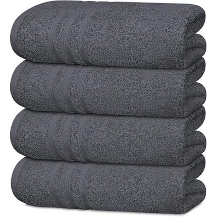 Pack of 4 Soft Bath Towels, 100% Cotton, 27 x 54 Inches, Lightweight & Quick-Dry, Ideal for Daily Bathroom Use, Practical & Comfortable, Dark Grey